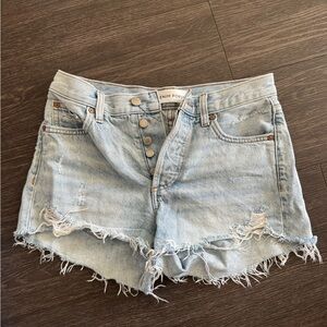 Denim Forum Light Wash Frayed Jean Shorts